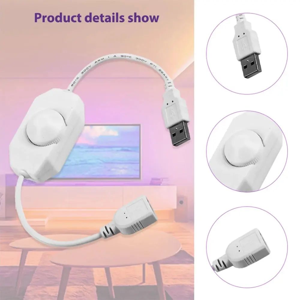LED مقبض باهتة التبديل 5 فولت تيار مستمر USB أنثى إلى ذكر تمديد الحبل مع الروتاري ON OFF تحكم أبيض أسود لأضواء شرائط LED