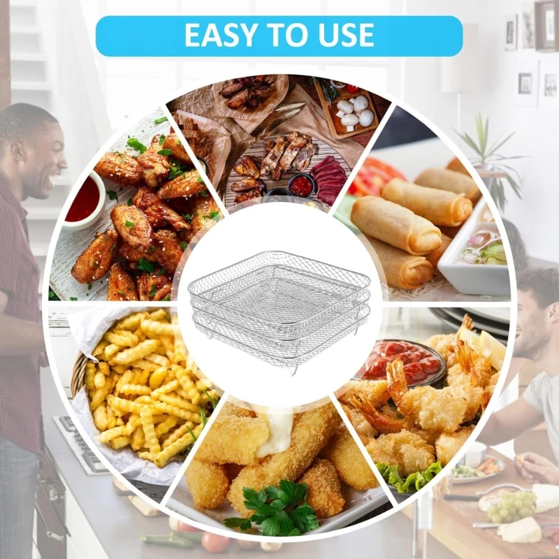 Multi-Layer Air Fryer Rack เครื่องขจัดน้ำออกจากอาหารยืนสแตนเลสผู้ถือขนมปังปิ้ง