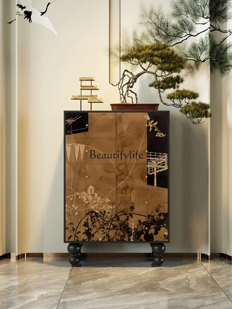 

GG8New Chinese-style solid wood chest of drawers is decorated against the wall, storage cabinet, and bedside customization.