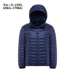 Chaqueta ultraligera de plumón de pato para hombre, chaqueta portátil con capucha de gran tamaño, 11XL, 12XL, 90%