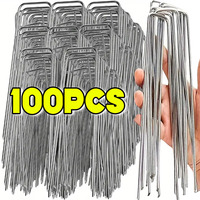 U-type Garden Staples Heavy-duty Fence Tubing Stakes Sod Pins Galvanized Landscape Spike for Holding Lawns Barrier Ground Nail