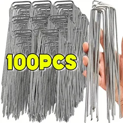 U-type Garden Staples Heavy-duty Fence Tubing Stakes Sod Pins Galvanized Landscape Spike for Holding Lawns Barrier Ground Nail