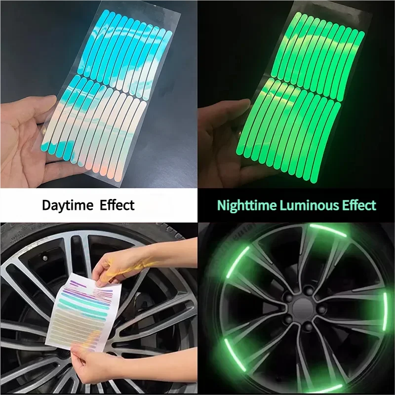 20Pcs Bicycle Reflective Wheel Stickers Car Reflective rim tape Luminous Fluorescent Color Wheel Decoration Moto Night Stickers