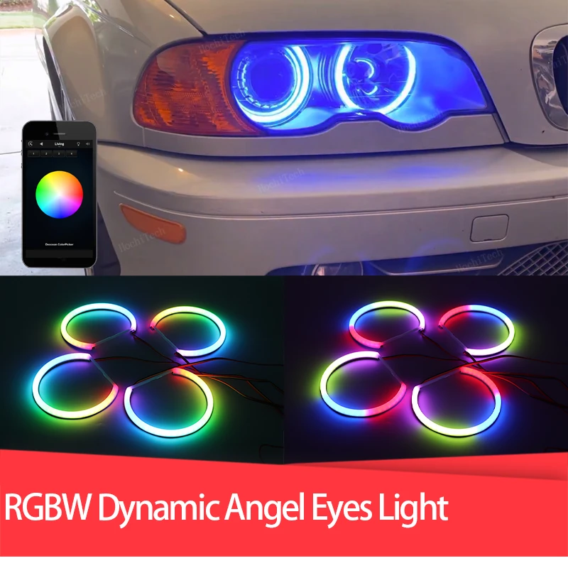 

4ps Mobile APP remote Cotton Angel Eyes Ring Led RGBW turn signal DRL For BMW E46 1998-2002 Revolving Dynamic Sequential Flowing