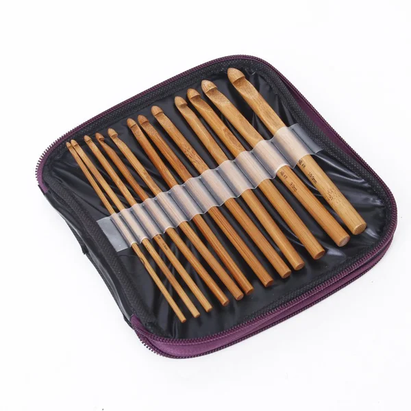 

20Pcs Bamboo Crochet Hooks Knitting Needles Set Different Sizes Smooth Handfeel Purple PU Case Bamboo Crochet Hooks
