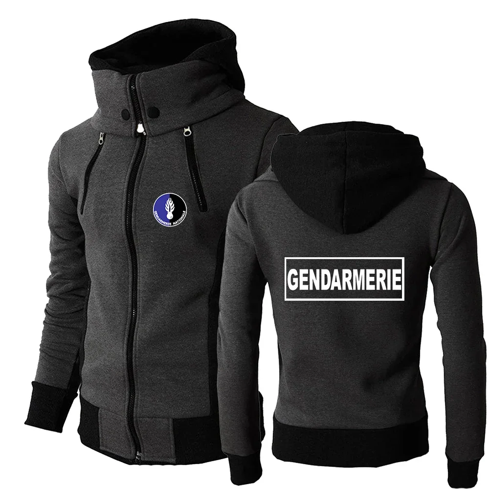 

2024 New Men Spring Autumn French Gendarmerie Chest Zipper Hoodie High-Quality Three-Color Style Causal Comfortable Sports Tops