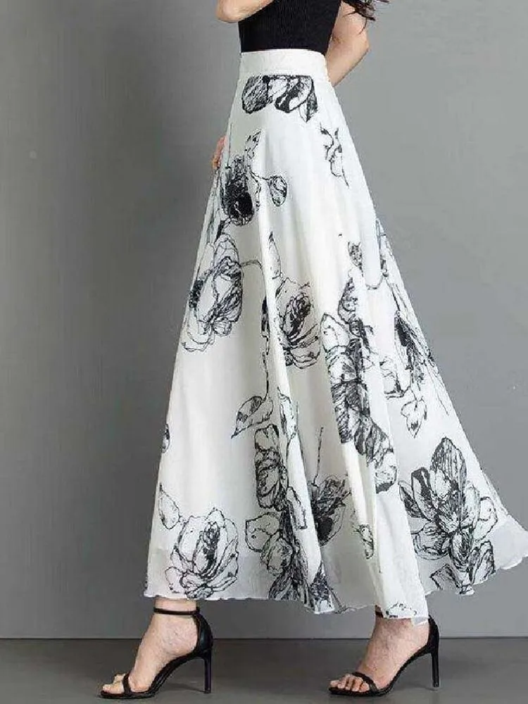 summer-2026-new-vintage-ink-print-chiffon-long-high-waist-a-line-skirt-with-pockets-korean-style-fashion-accessories
