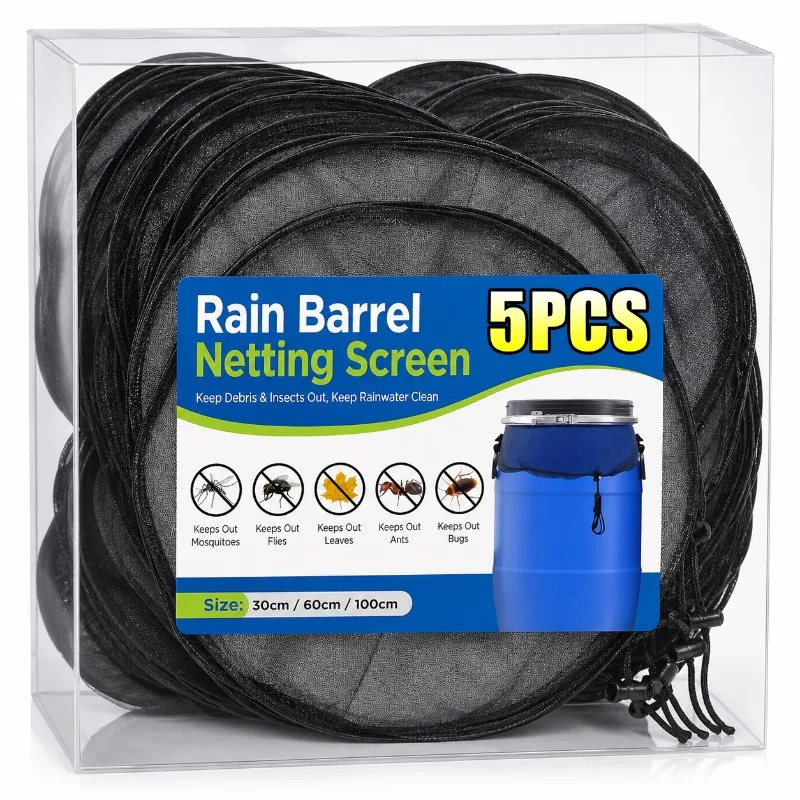 30/60/100CM Rain Barrel Netting Screen Adjustable Drawstring Mesh Cover Anti Insect Leaf Guard for Outdoor Garden Water Bucket