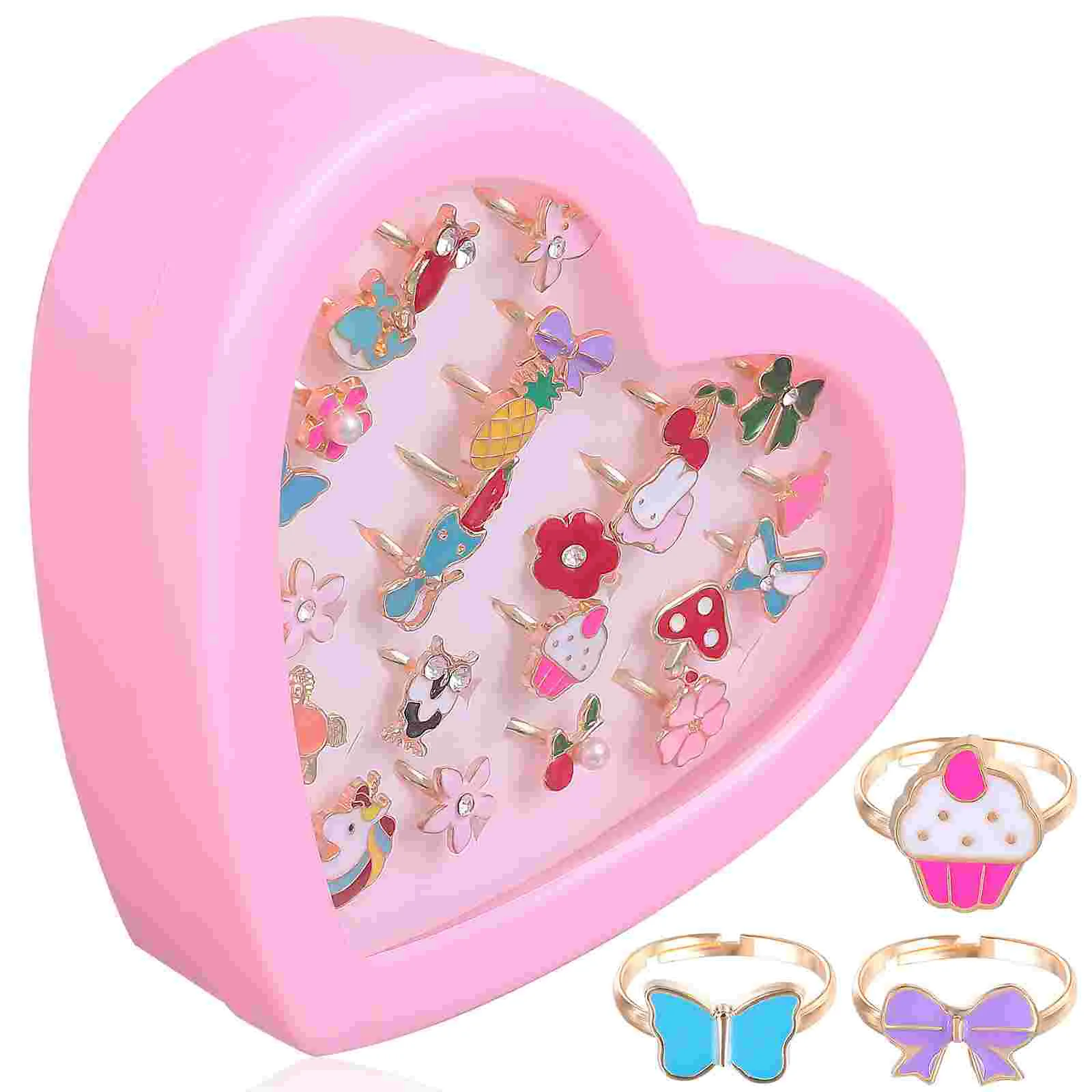 24 Pcs Rings Kid's Jewelry for Girls Cartoon Finger Adjustable Little Kids Jewellery Child