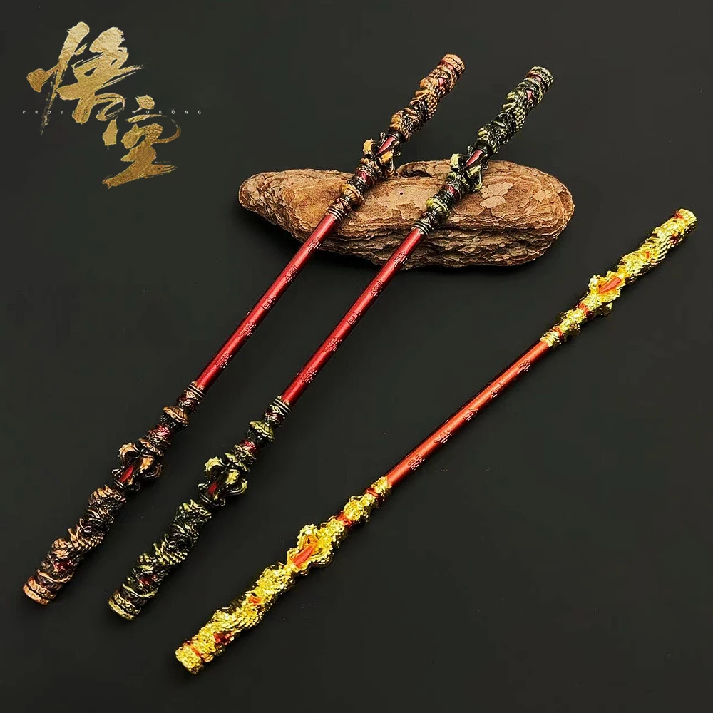 22CM Game Peripherals Sun Wukong As-You-Will Gold-Banded Cudgel Full Metal Replica Miniature Cold Weapon Model Long Stick Crafts