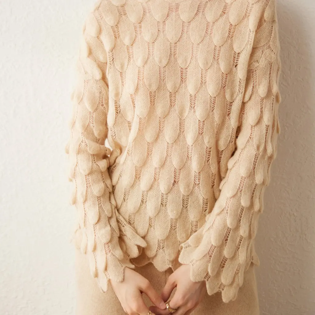 

Women's Cashmere Pullover Sweater All-match Lazy-Style Loose Fit Fashion Top Hollow Design Niche Sweater