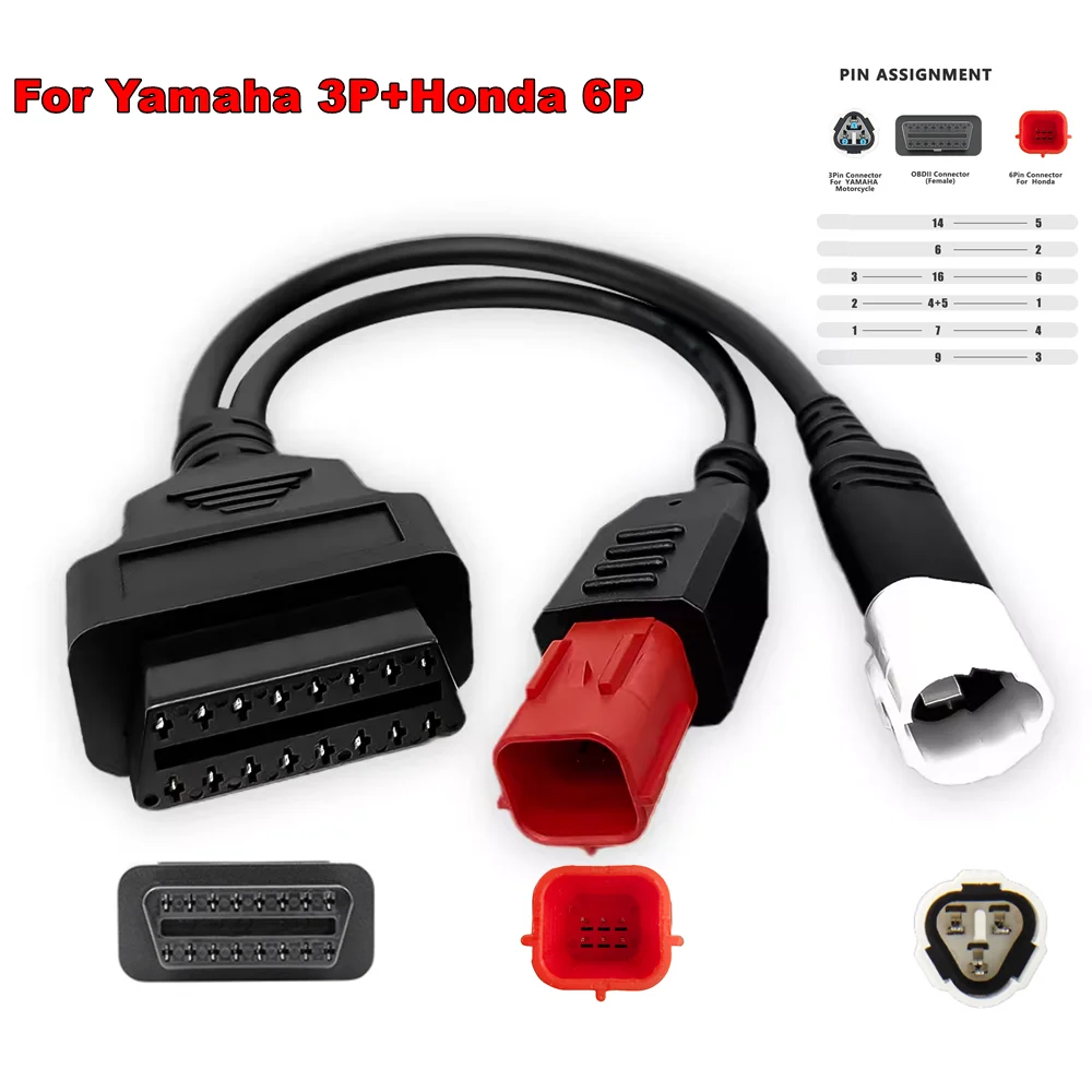 New 2 IN 1 Motorcycle OBD Diagnostic Cable For YAHAMA 3Pin For HONDA 6Pin OBD2 2 in 1 Plug Adapter Cable