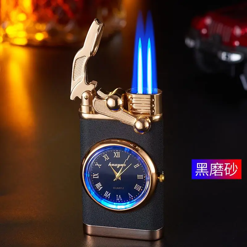 New Windproof Lighter Wrist Watch Cigar Lighter Outdoors Jet Double Fire Tube Lighters Gadgets For Men Accessories No Gas Oil