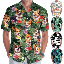 Hawaiian Sea Beach Shirt Men's Clothes 3d Printed Cute Corgi Pattern Shirts Animal Monkey Flower Casual Fashion Lapel Blouse