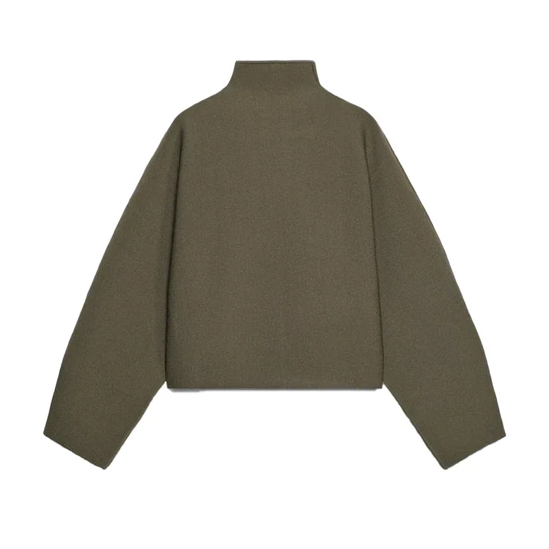 Stehkragen Damen Kurze Jacke mit Reißverschluss, locker geschnitten, lange Ärmel, dicker warmer Mantel, Herbst/Winter 2025, neu in der Damen-Oberbekleidung. – Detail 2