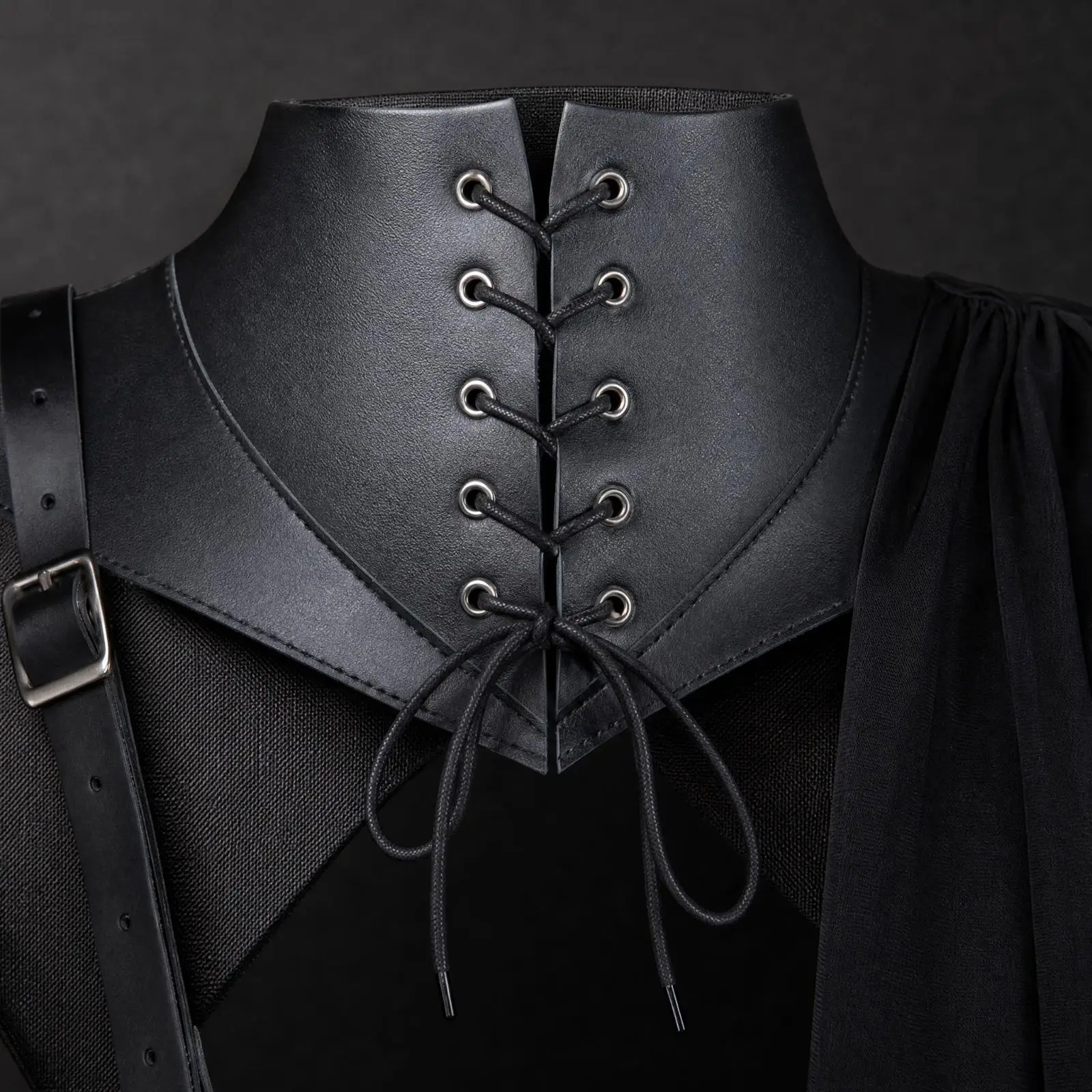 Black Gothic Cloak Cape for Women Halloween Costume with Shoulder Mantle Lace Up Front for Cosplay Party Medieval Fancy Dress