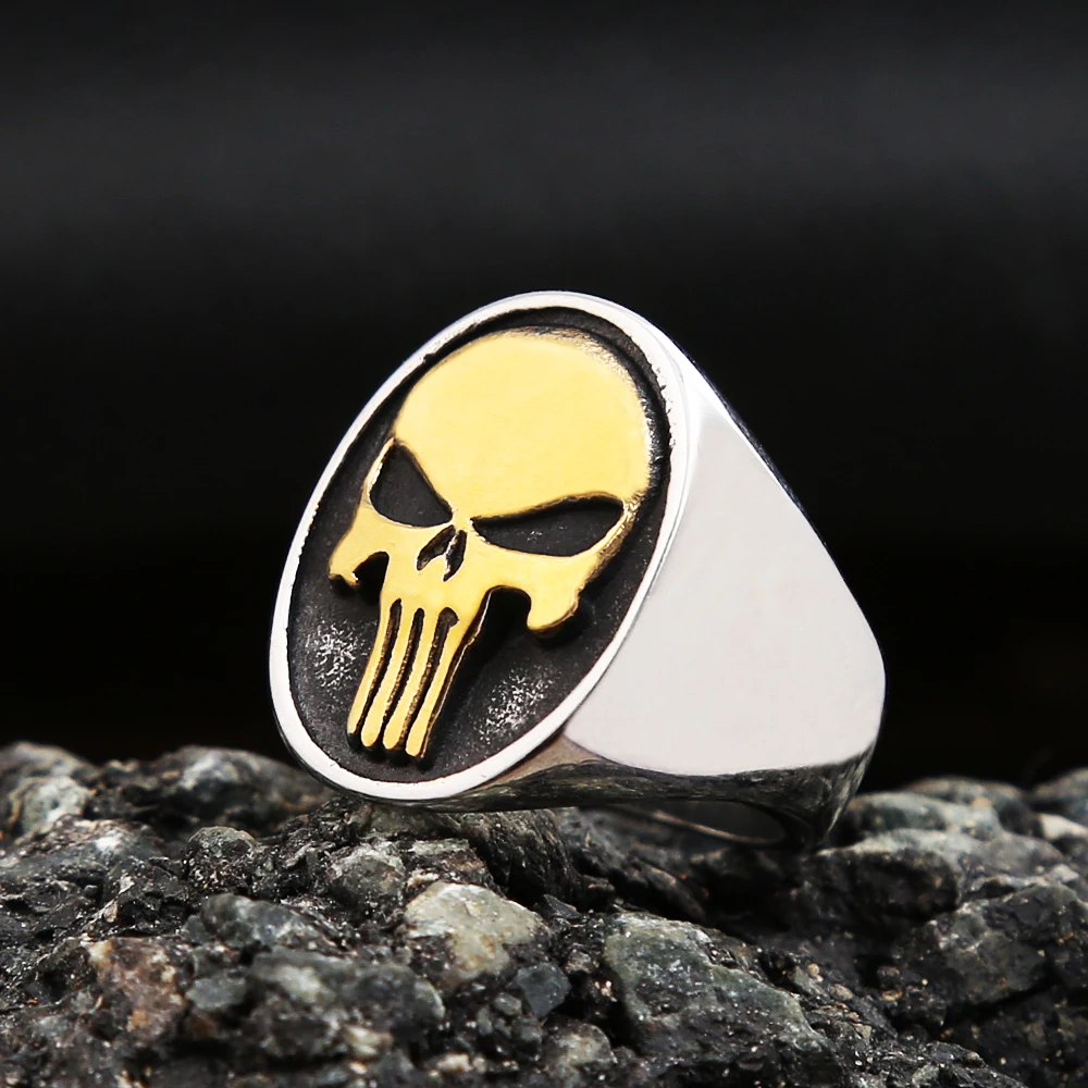 Vintage Eenvoudige Punisher Ringen Voor Mannen Punk Hip Hop Rvs Gothic Skull Ring Biker Mode-sieraden Geschenken Dropshipping