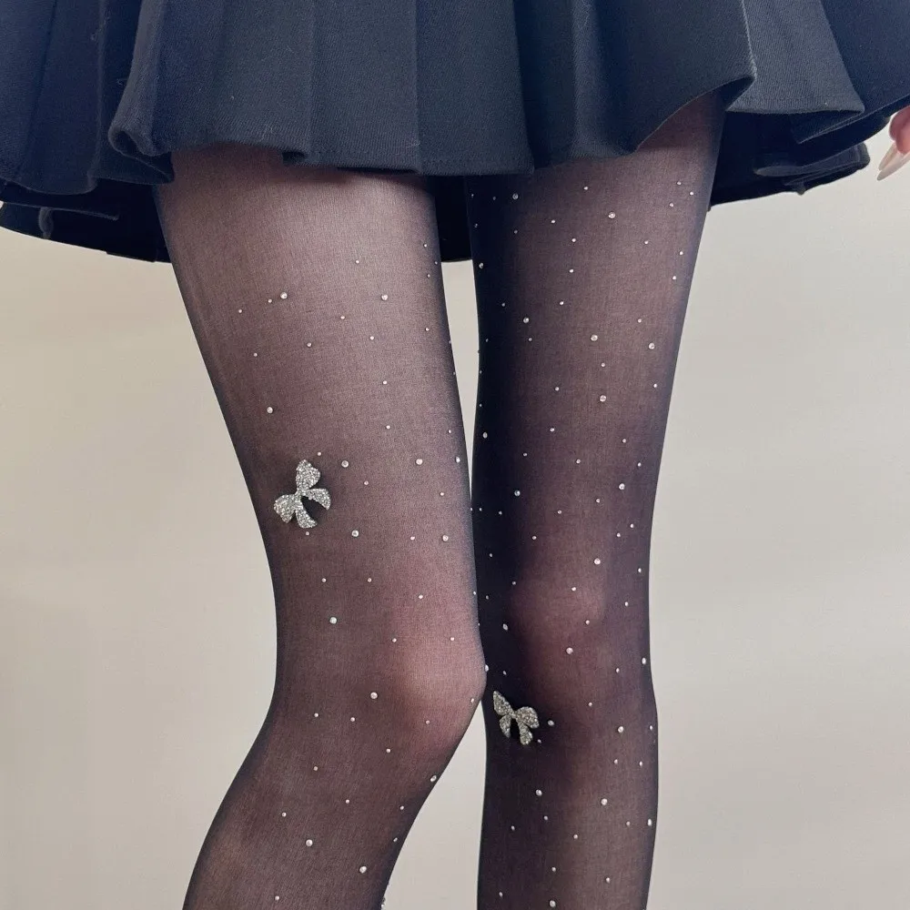 

Модные колготки со стразами, дышащие, высокоэластичные, шелковистые, удобные, облегающие, с бантом и бабочками