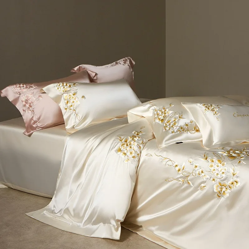 Lyocell Cotton Bedding Set Solid Bed Linens Sheet Pillowcase Duvet Cover Set Underwear