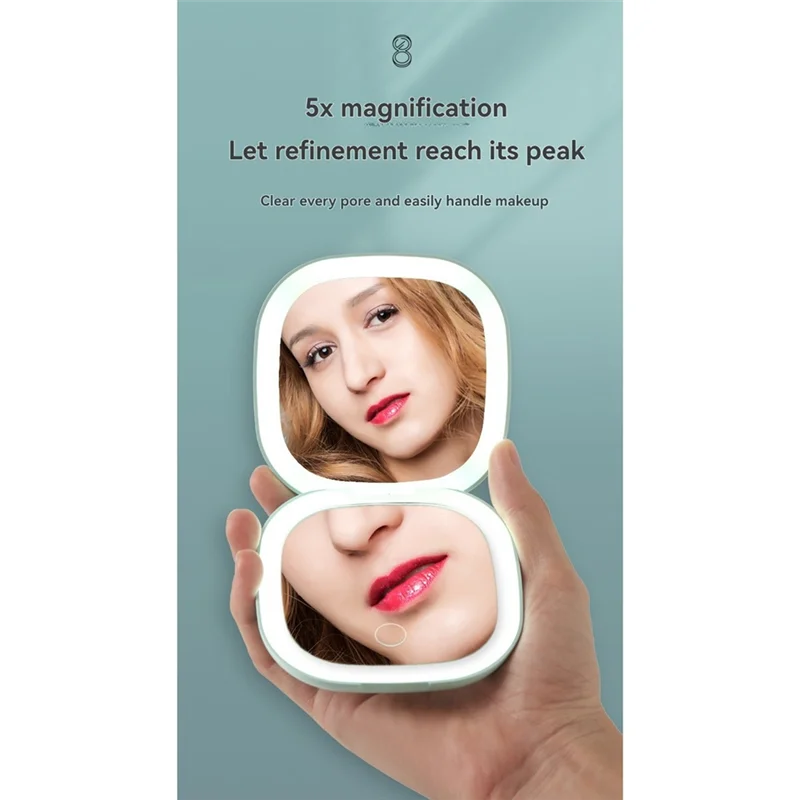 Tragbarer kompakter Spiegel mit Lichtern, 5-fach vergrößerter Taschenspiegel für Reisen, Dual-LED-Reisespiegel mit 3 Farbmodi