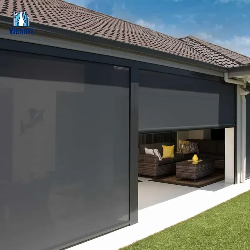 Outside Roller Blinds Motorized Vertical Curtains Waterproof Zip Screen Roller Blinds for Garden