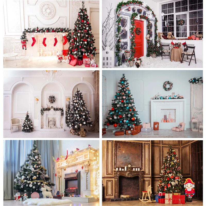 

SHUOZHIKE Christmas Indoor Theme Photography Background Christmas tree Fireplace Children Portrait For Photo Backdrops YXSD-02