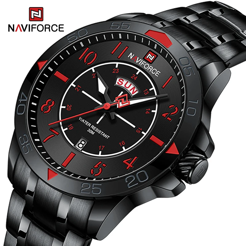 

New NAVIFORCE Fashionable Mens Quartz Calendar Wristwatch Steel Band Water-Resistant Military Sport Watches Reloj Hombre NF9204S