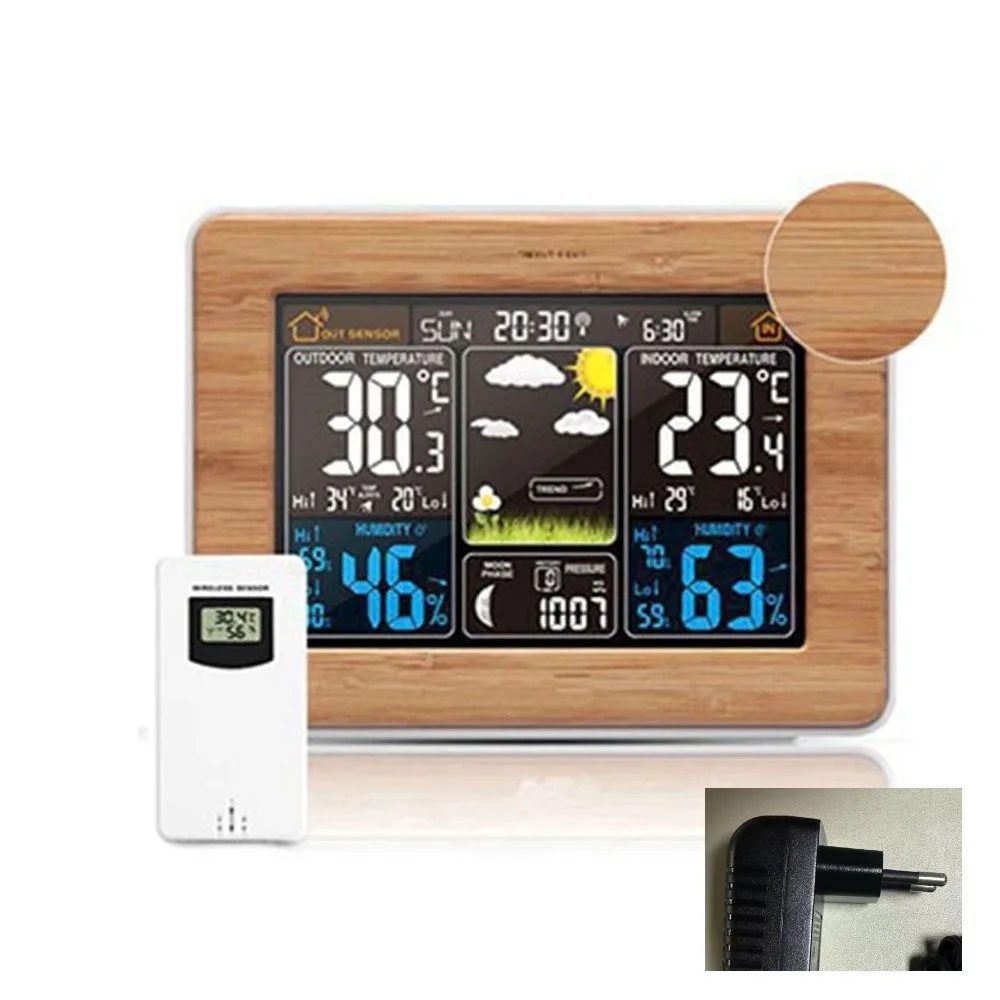 Wireless Weather Station Remote Sensor Atomic Clock Indoor Outdoor Thermometer Color Display Barometric Pressure