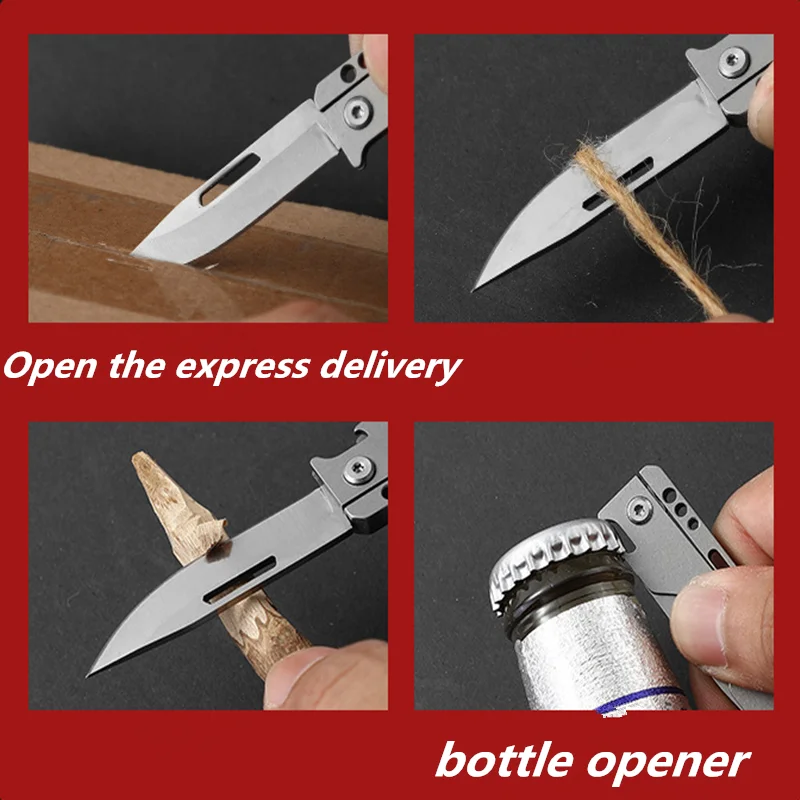 Titanium Alloy Keychain Knife Bottle Opener Outdoor Portable High Hardness Folding Knife Sharp Open Box Express Knife Pendant