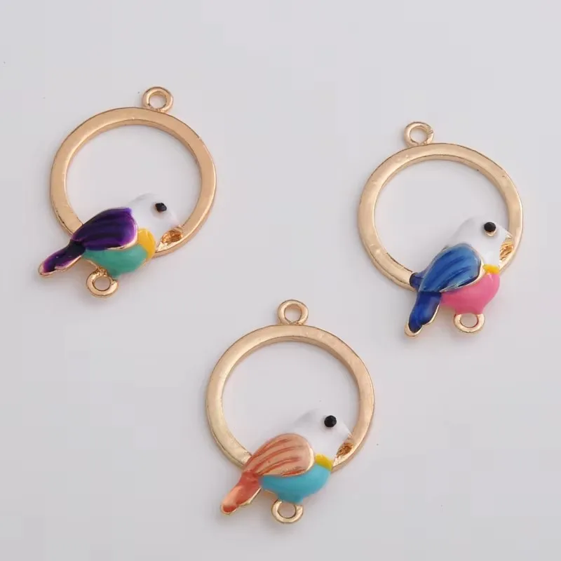 10pcs Exquisite Craft Animal Accessories, Fashion Design Oil Magpie Pendant Accessories, Handmade Diy Bird Double Pendant Earrin