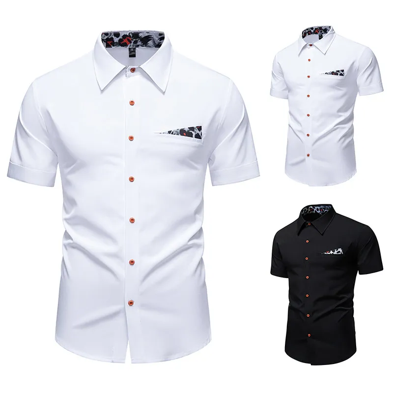 

Korean Style Hong Kong Street Fashion Men's Short Sleeve Shirt Leopard Print Color Block Youthful Summer Casual Polyester Blend