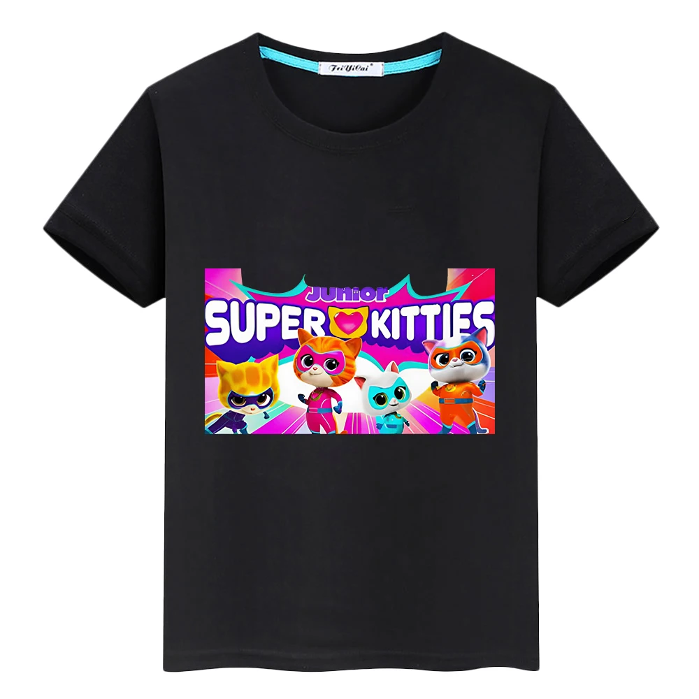 เสื้อยืด Super Kitties เสื้อยืด100% เสื้อยืดพิมพ์ความภาคภูมิใจเสื้อการ์ตูนเด็กผู้ชายเสื้อยืดการ์ตูนอนิเมะ Y2K หนึ่งชิ้นเสื้อผ้าเด็กเด็กผู้หญิง