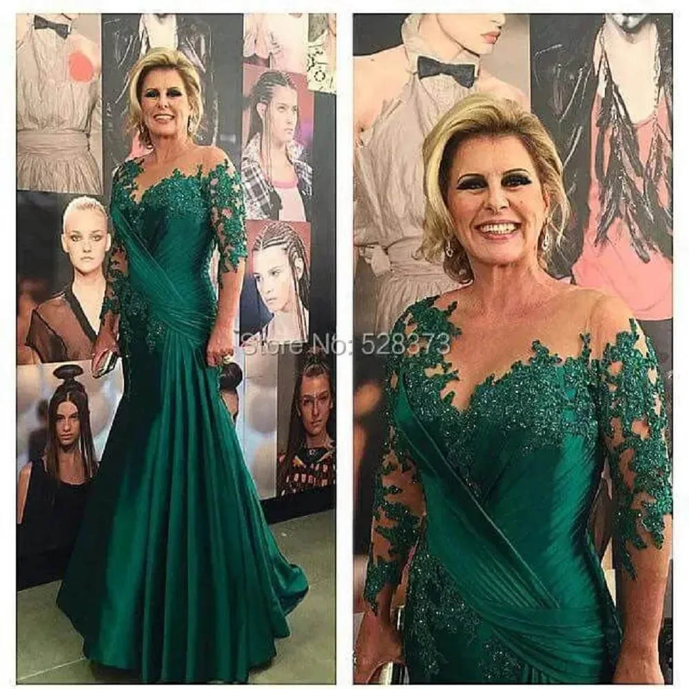 

YNQNFS MD110Elegant Mermaid Mother of the Bride/Groom Dress with Illusion Neck Ruched Detail And Sheer Long Sleeves Green/Purple