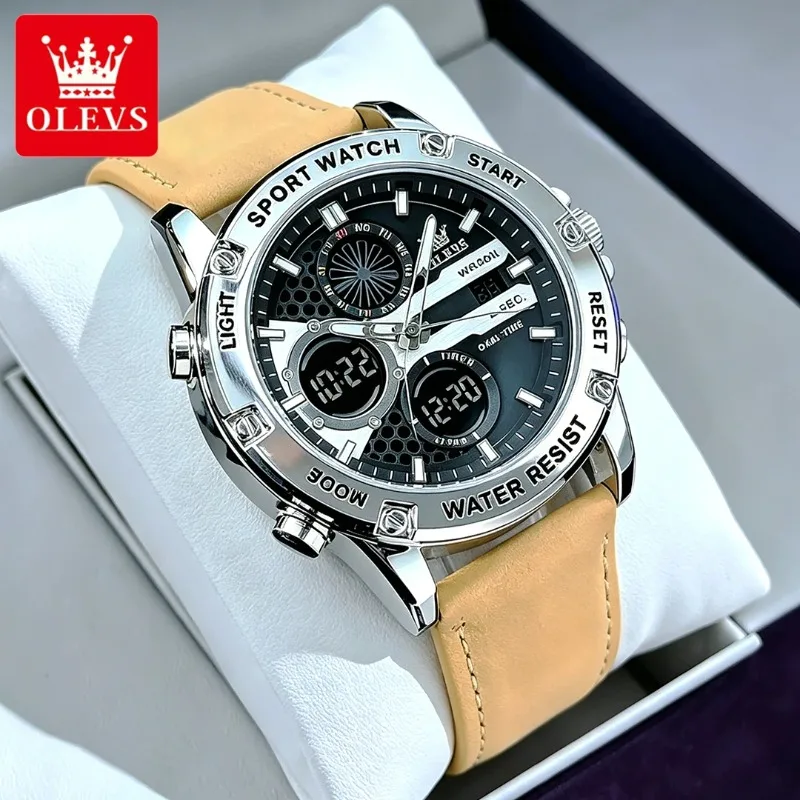 OLEVS Sport Men's Watches Trend Fashion Leather Strap Original Electronic Wristwatch Timing Calendar Multi-function Watch 1110