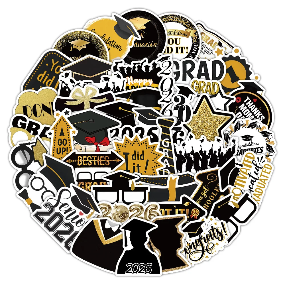 

10/50PCS 2026 Graduation Season Graffiti Stickers Cartoon Creative Sticker for Computer Notebook Stationery DIY Toys Secret
