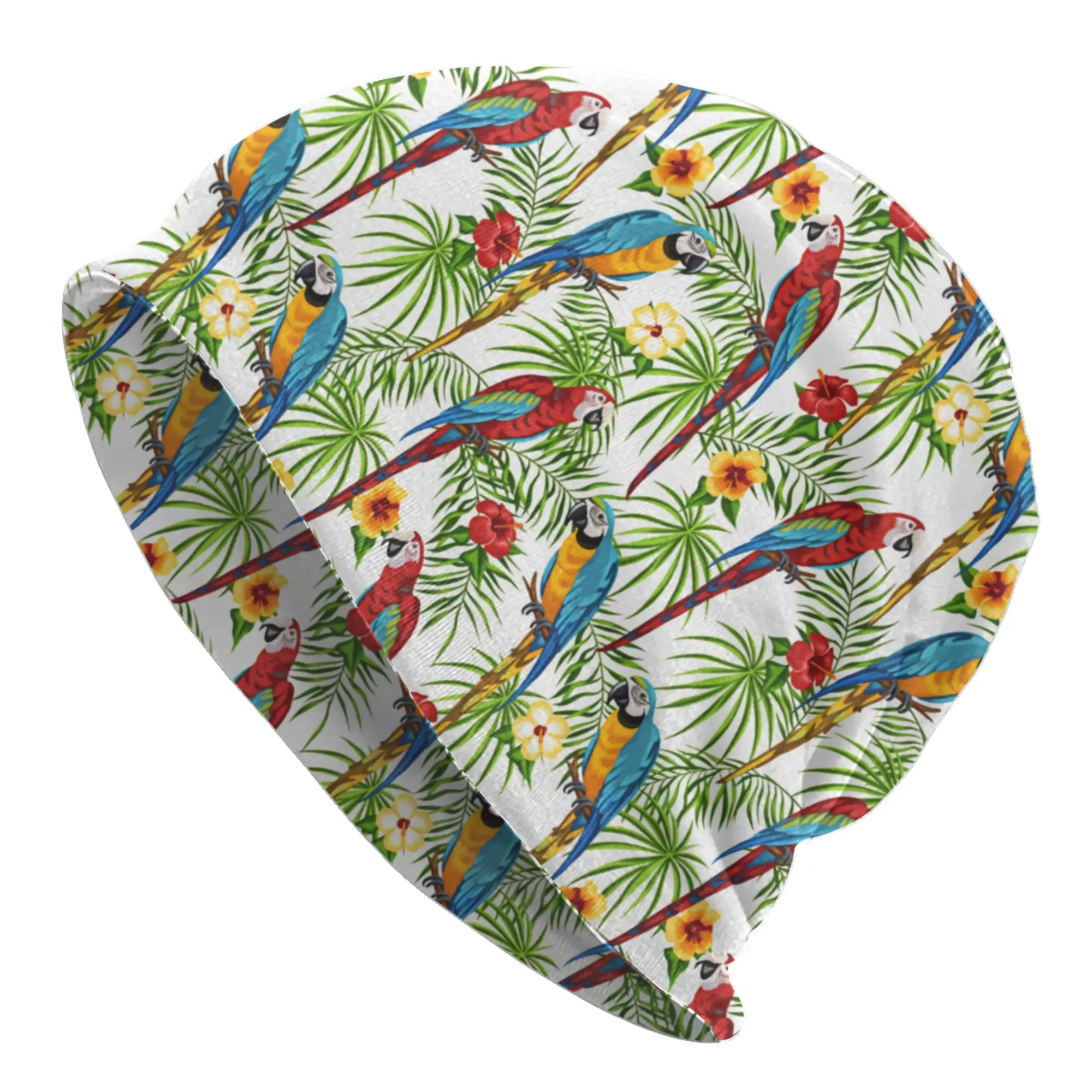 Parrot Tropical Animal Botanical Flowers Skullies Beanies Caps Men Women Unisex Hip Hop Winter Warm Knit Hat Adult  Bonnet Hats