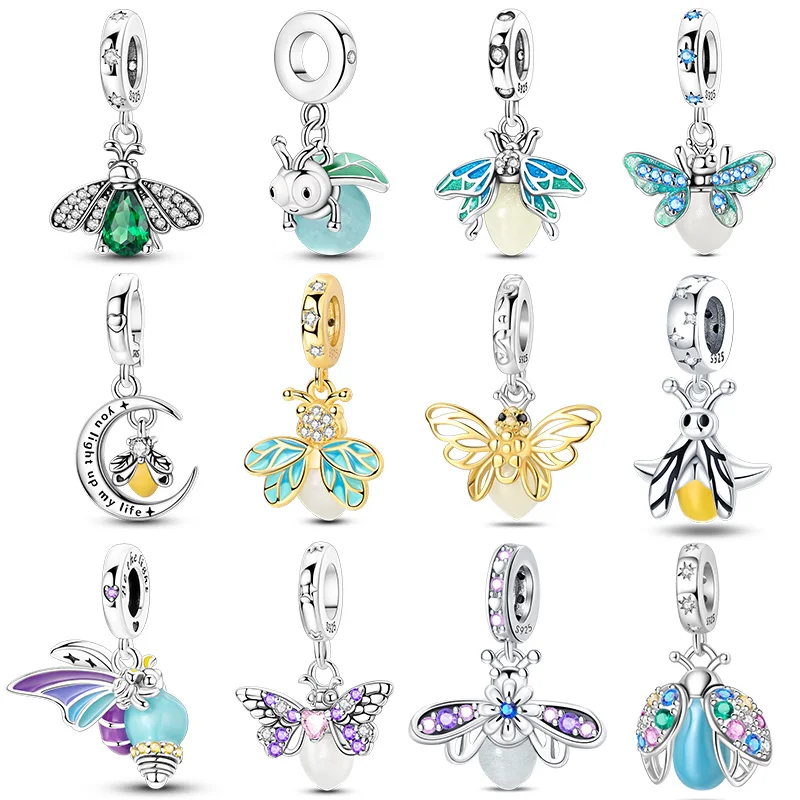 

New 925 Sterling Silver Luminous Sparkling Firefly Charms Pendants For Women Fit Original Bracelet DIY Birthday Jewelry Gifts