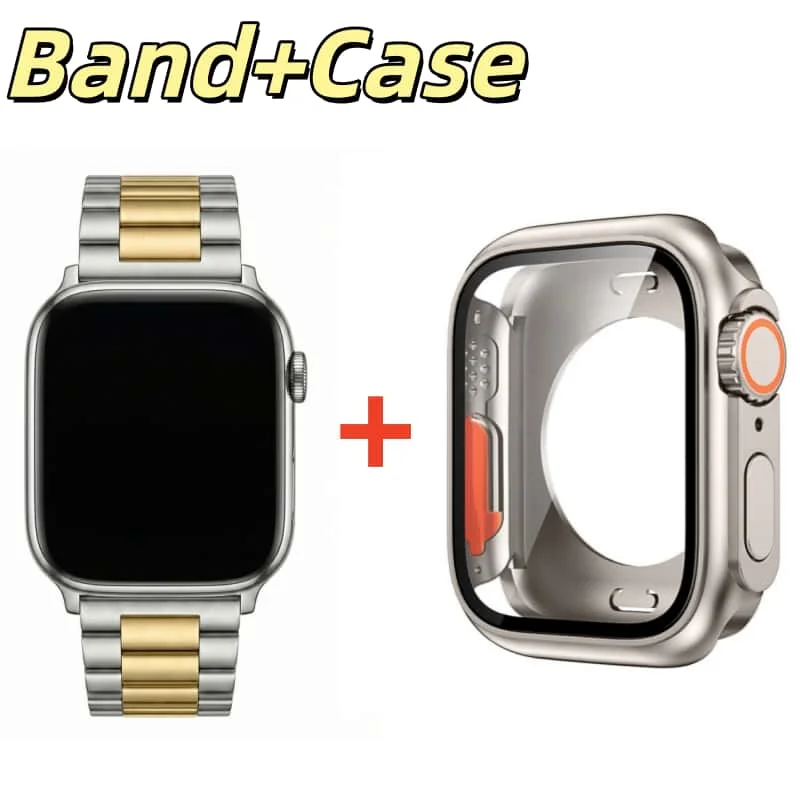 Stainless Steel Strap+Case For Apple Watch Band 44mm 45 41mm 40mm PC Cover Change Ultra Bumper For iWatch Series 9 8 7 6 SE 5 4