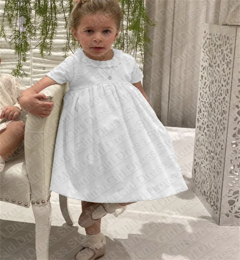 White Baby Birthday Dress Lace Neckline Cute Flower Girl Dress For Guest Bridesmaid Prom Official Events Evening Dress