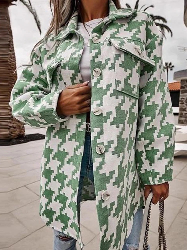 

Plaid Printe Casual Long Sleeve Coats Lady Jackets Lapel Loose Oversized Outerwear 2024 Autumn Winter Jackets for Women Discount