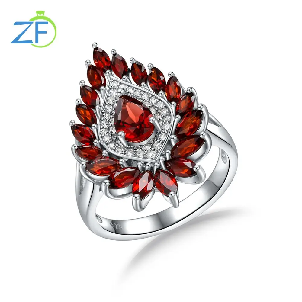 

GZ ZONGFA 925 sterling Silver Natural Garnet Gem Ring for Women Fine Jewelry Party Birthday Anniversary Gift