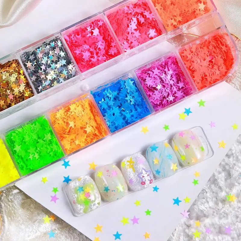 12 Grids Y2K Mini Laser Star Nail Sequins Glitter Five-pointed Stars Nail Flakes Accessories Fillers Manicure Decor