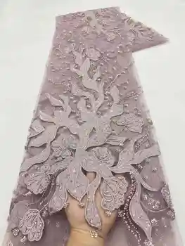 棕色亮片蕾絲布料 5 號 派對新娘 杜拜手工水晶珠飾 全新高品質奢華非洲珠飾薄紗亮片 6 最佳銷售 棕色蕾絲布料 - №5