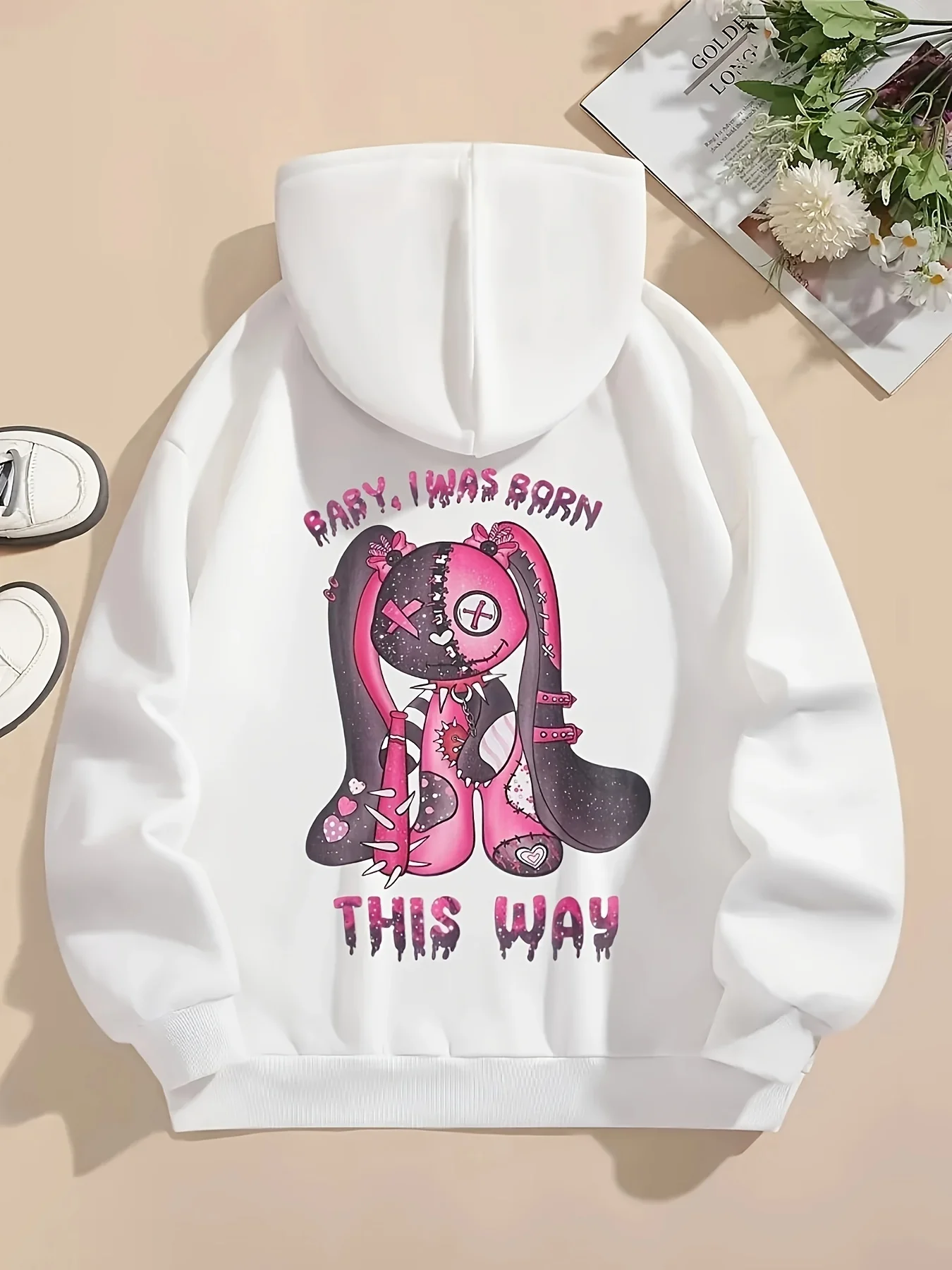 Graphic Print Hoodie, Drawstring Casual Hooded Sweatshirt for Winter Fall, Women'S Clothing