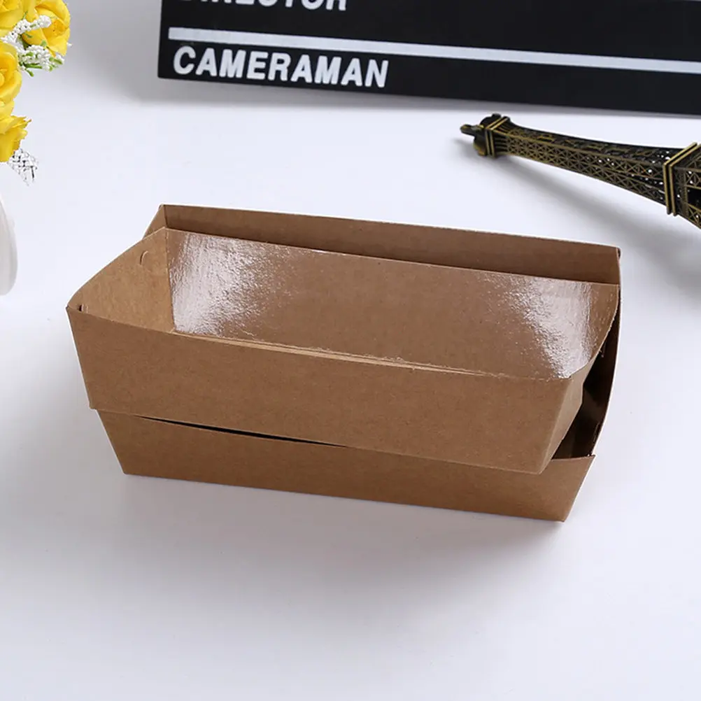 30Pcs Disposable Boat Shaped Packing Box Safe Kraft Paper Snack Food Tray for Hot Dogs Fries Bread Party Picnic