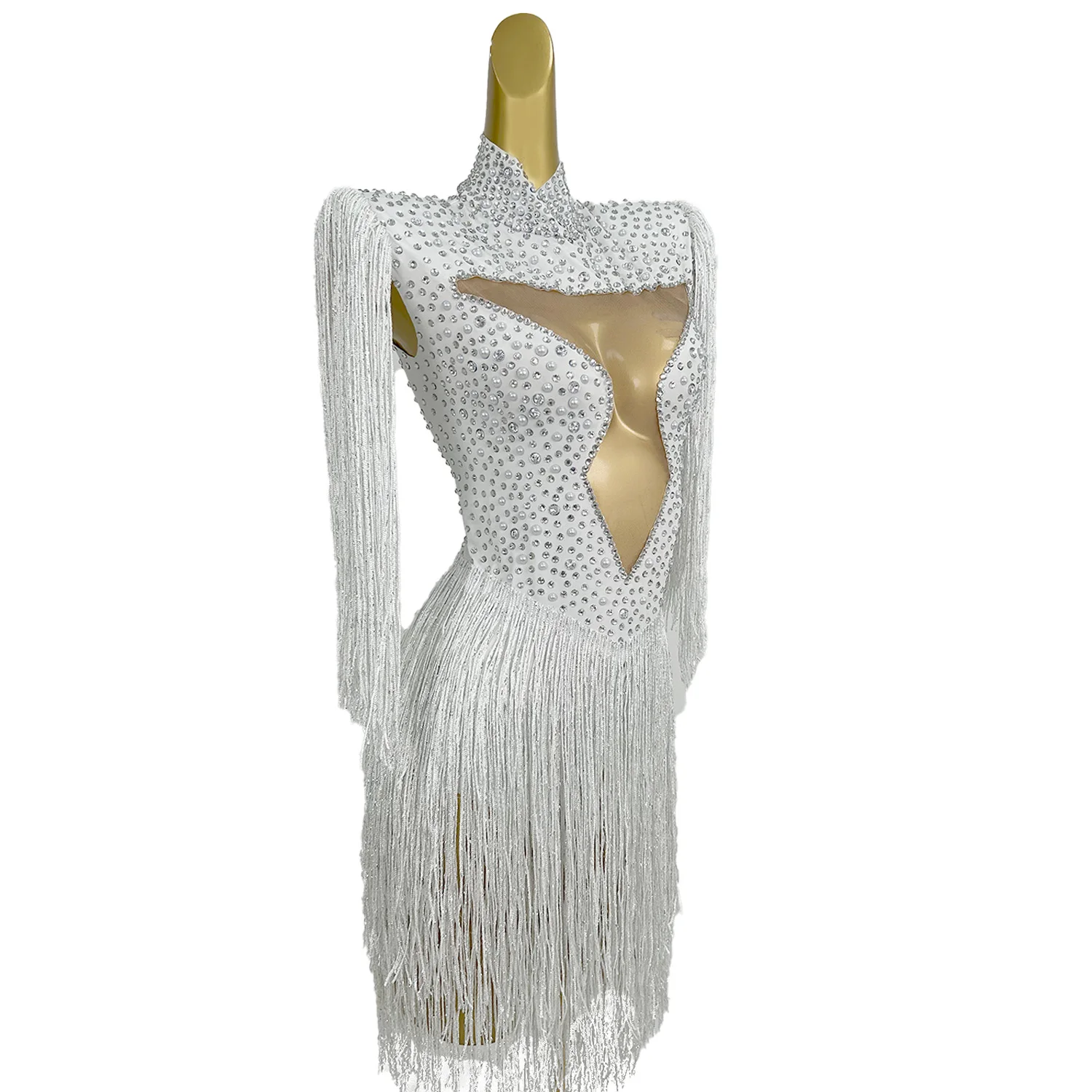 Elegant White Birthday Evening Rhinestone Tassel Dress Plus Size Women Dinner Gown Club Outfit Hollow Out Cocktail Prom Dress