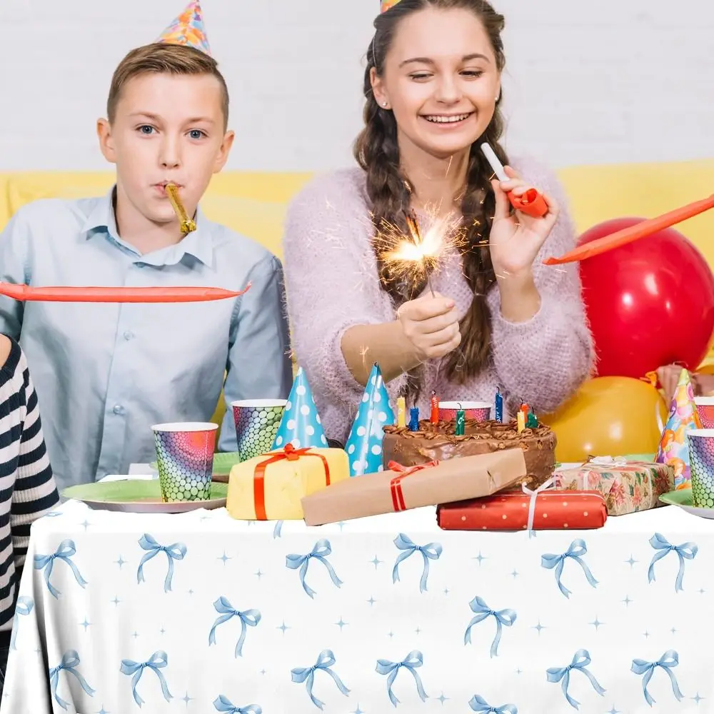 New Bow Birthday Theme Table Clothes Plastic Rectangular Table Cover Disposable Waterproof Tablecloth Party Decorations