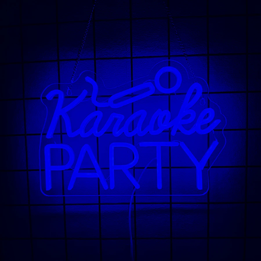 Karaoke Party Led Neon Sign, Dark Blue Letter Luminous Icon, Beer Bar, Music Studio, Bedroom, Party, Club Decor, Usb Powered.