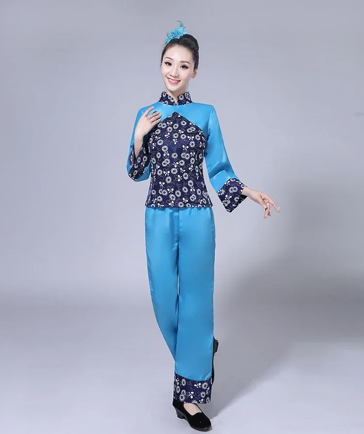중국어 번체 Yangko 댄스 민속 복장 여성 중국 스타일 Hanfu 고전 무용 의상 축제 복장 허리 드럼 슈트