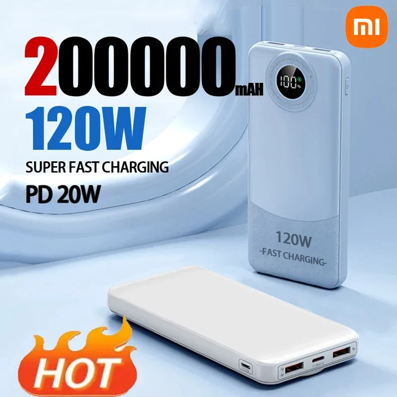 Xiaomi Power Bank Super szybkie ładowanie 120W 200000mAh Ultralarge mobilny zasilacz zewnętrzny akumulator dla Samsung Iphone Huawei